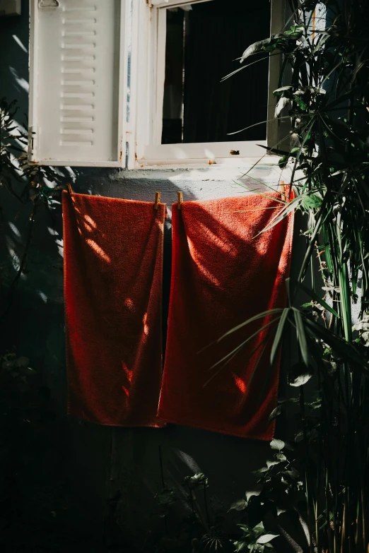 an image of a red cloth hanging out to dry