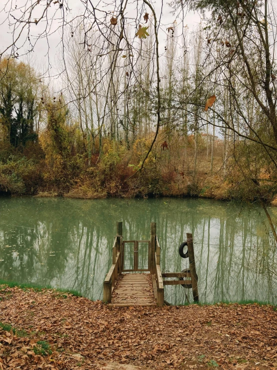 a small wooden pier that's set into the water