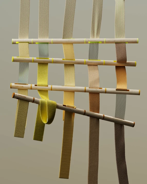 a multi - colored instrument hanging by two sticks