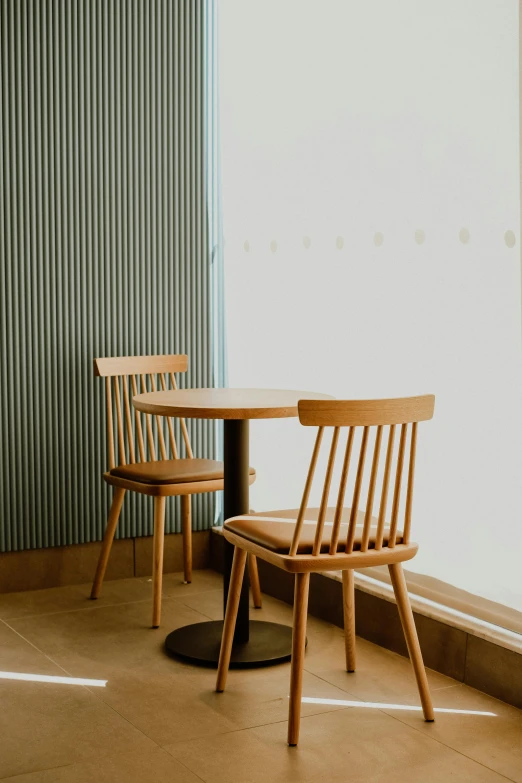 three chairs sitting at the same table facing each other