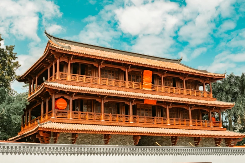 a building that has wooden balconies on it