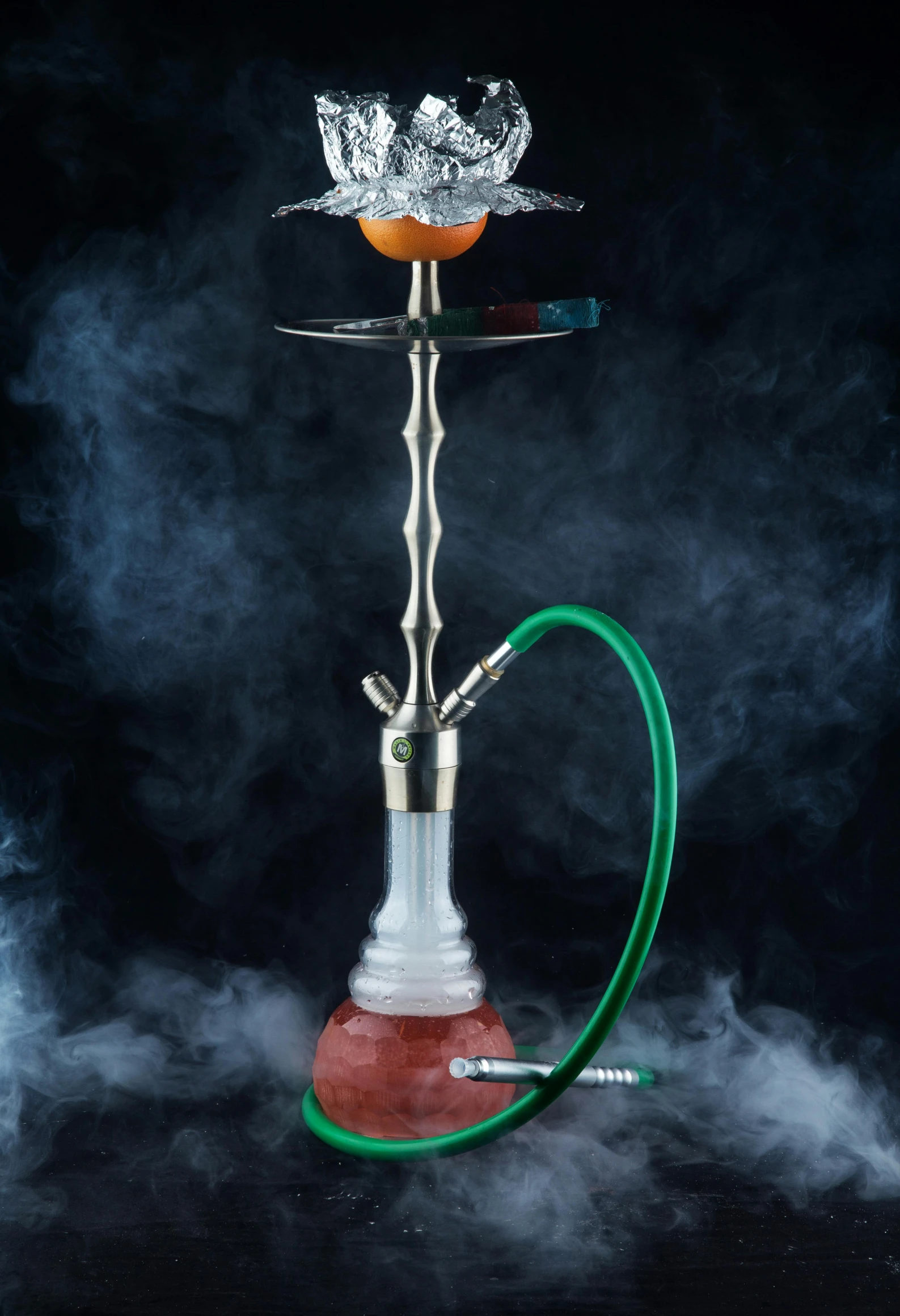 a hookah has two bowls in each with a hose in it