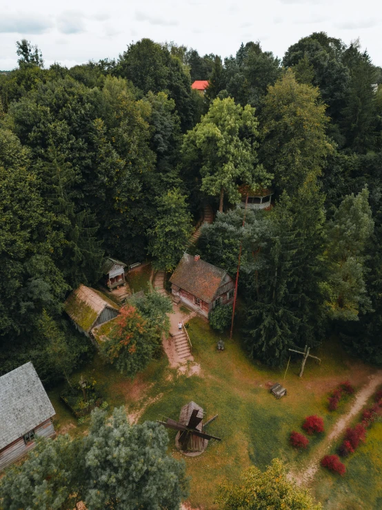 this is an aerial view of a rural village