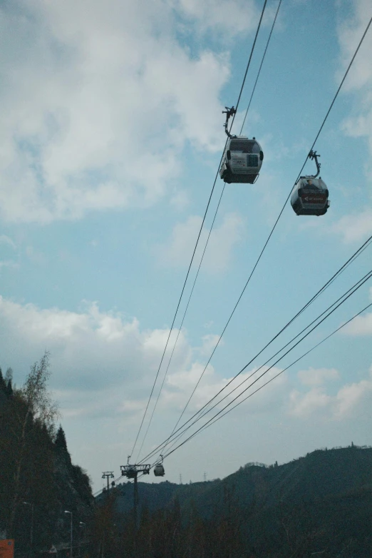 a couple of cable cars above the trees