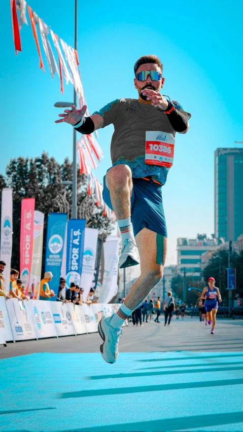 a man flying through the air while jumping in the air