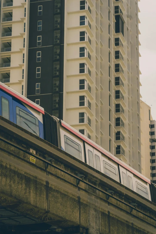 train on elevated rail near high rise buildings