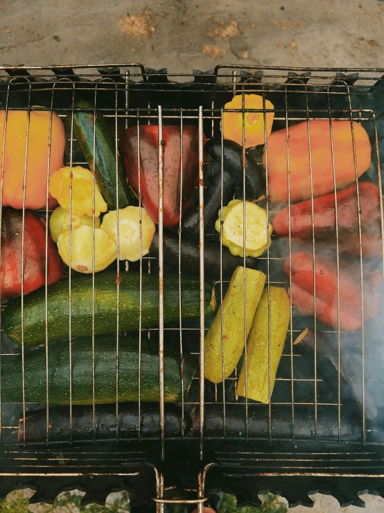 a po with the background covered by different vegetables