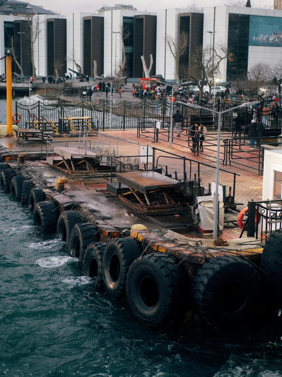 a pier area has construction supplies all around it