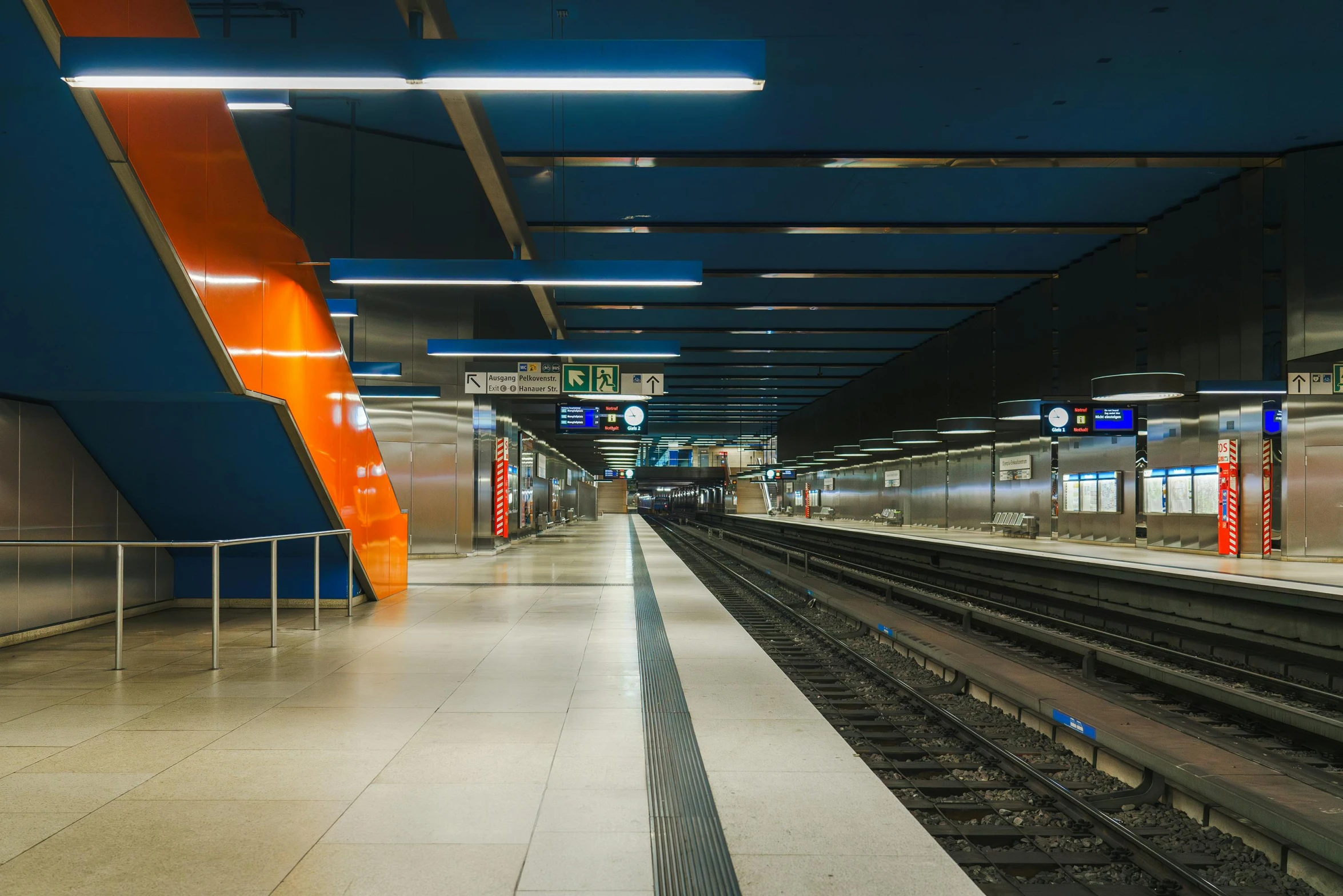 this is an indoor subway station with no people