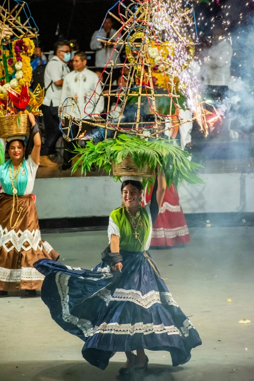 a man in a costume is walking while holding onto a bunch of people