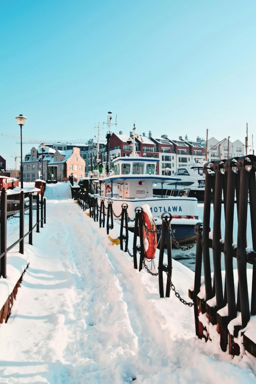 there is a path between two docks in the snow