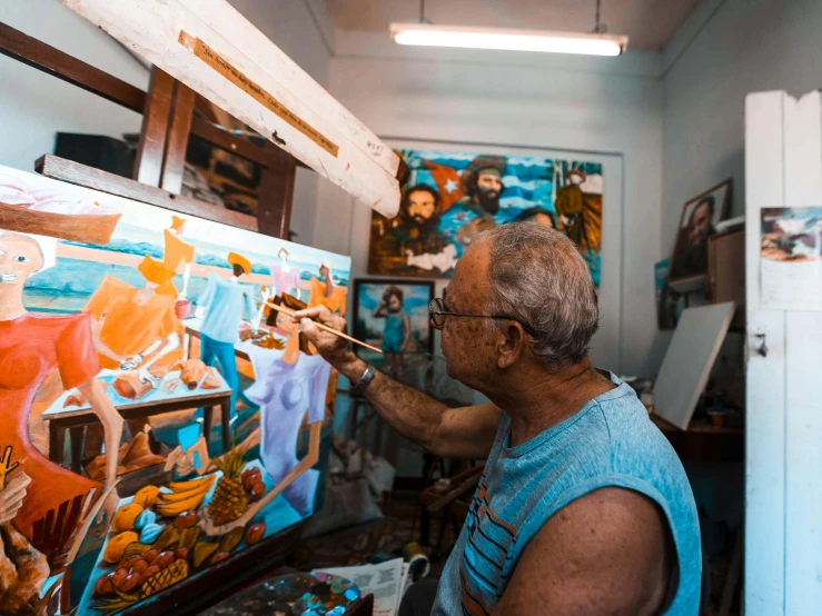 a man painting with his easel in an art studio