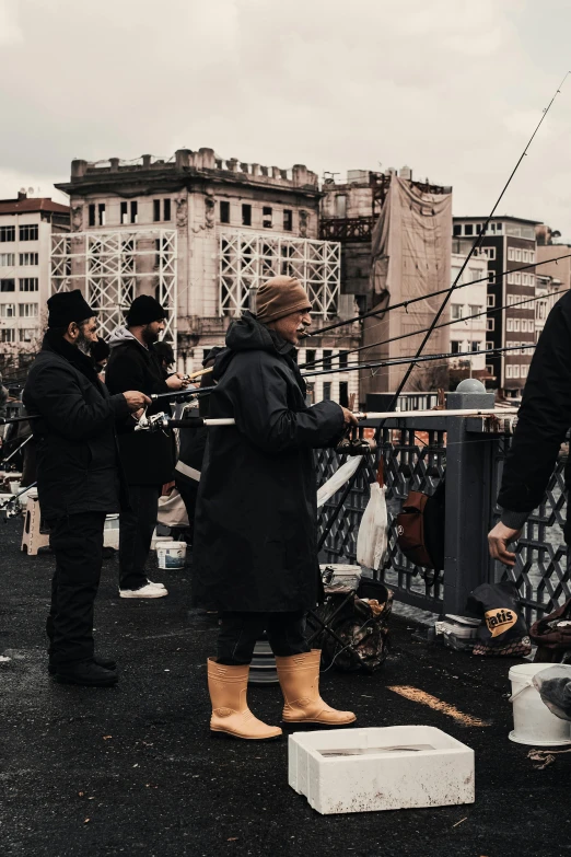 a group of people standing on a roof