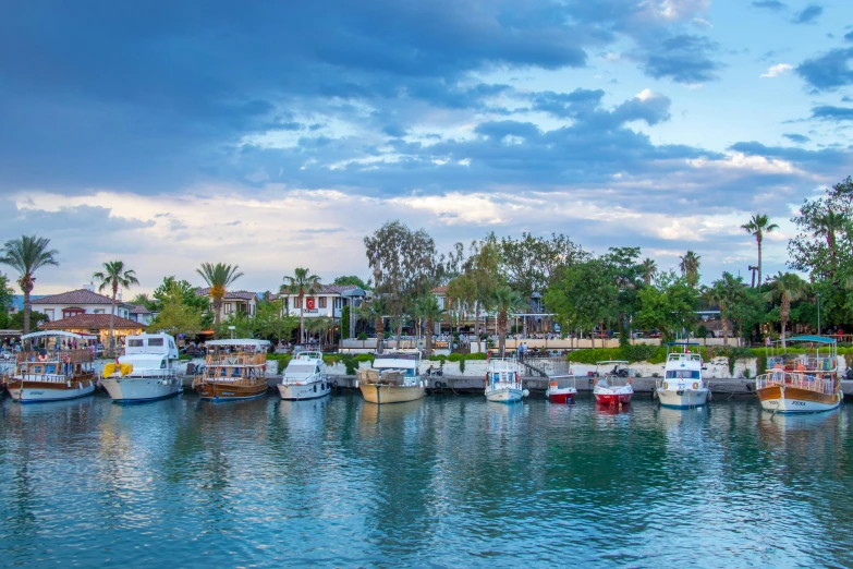 many boats are lined up at the dock