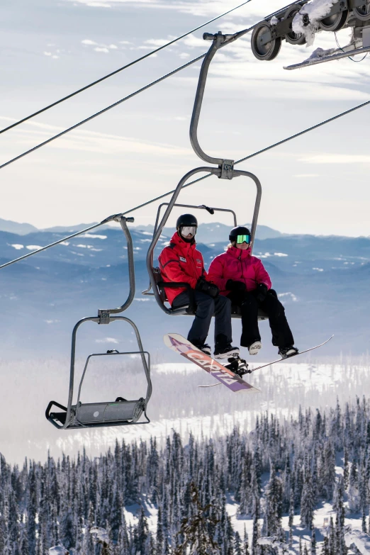 two people on a ski lift on their skis