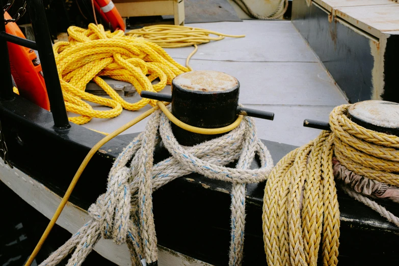 ropes and ropes attached to the deck of a boat