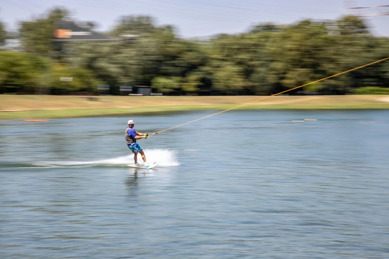 a man is using a parachute on the water