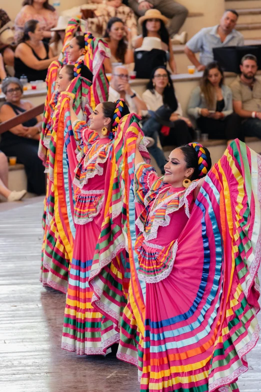 a group of women in colorful mexican dance costumes