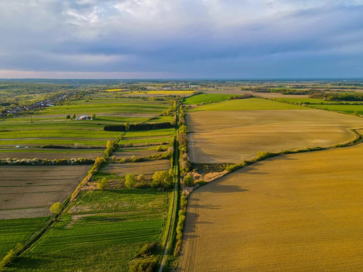 an aerial view of the countryside with several roads running through it