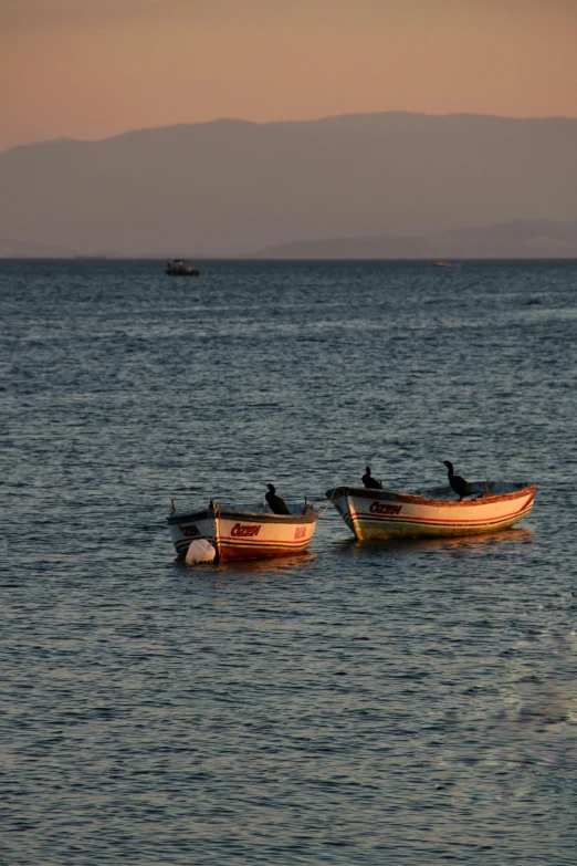 a couple of boats floating in the middle of the ocean