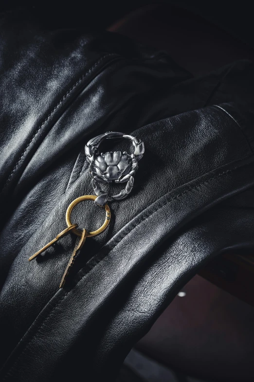 a diamond key on the lapel of a jacket