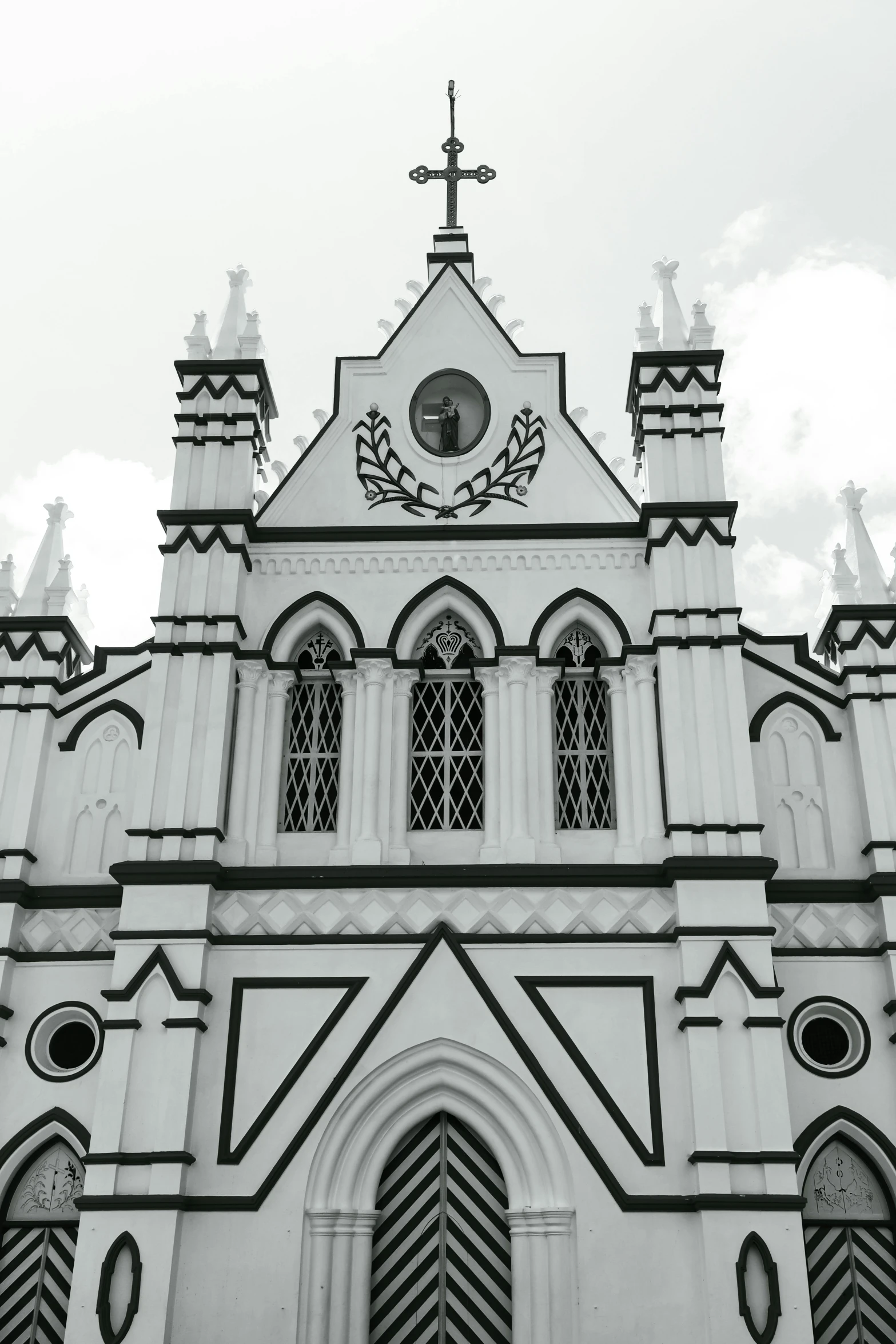 a white and black po of a church tower