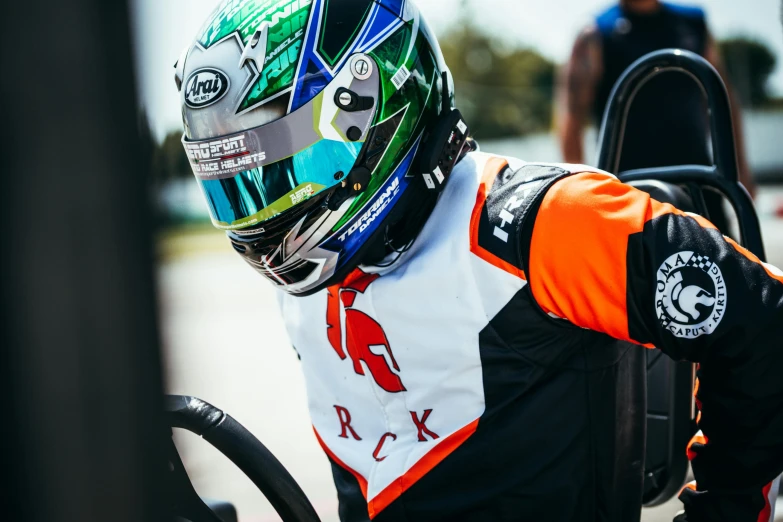 the driver in a helmet looks at the street