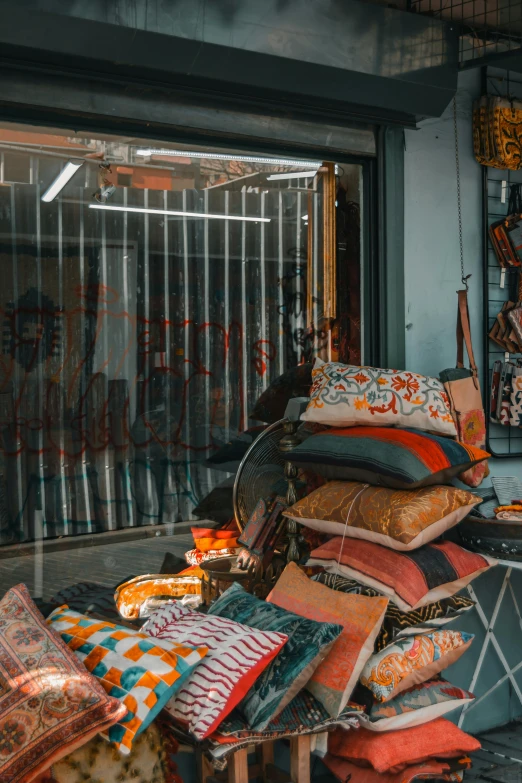 the view of various items on a counter in front of the store