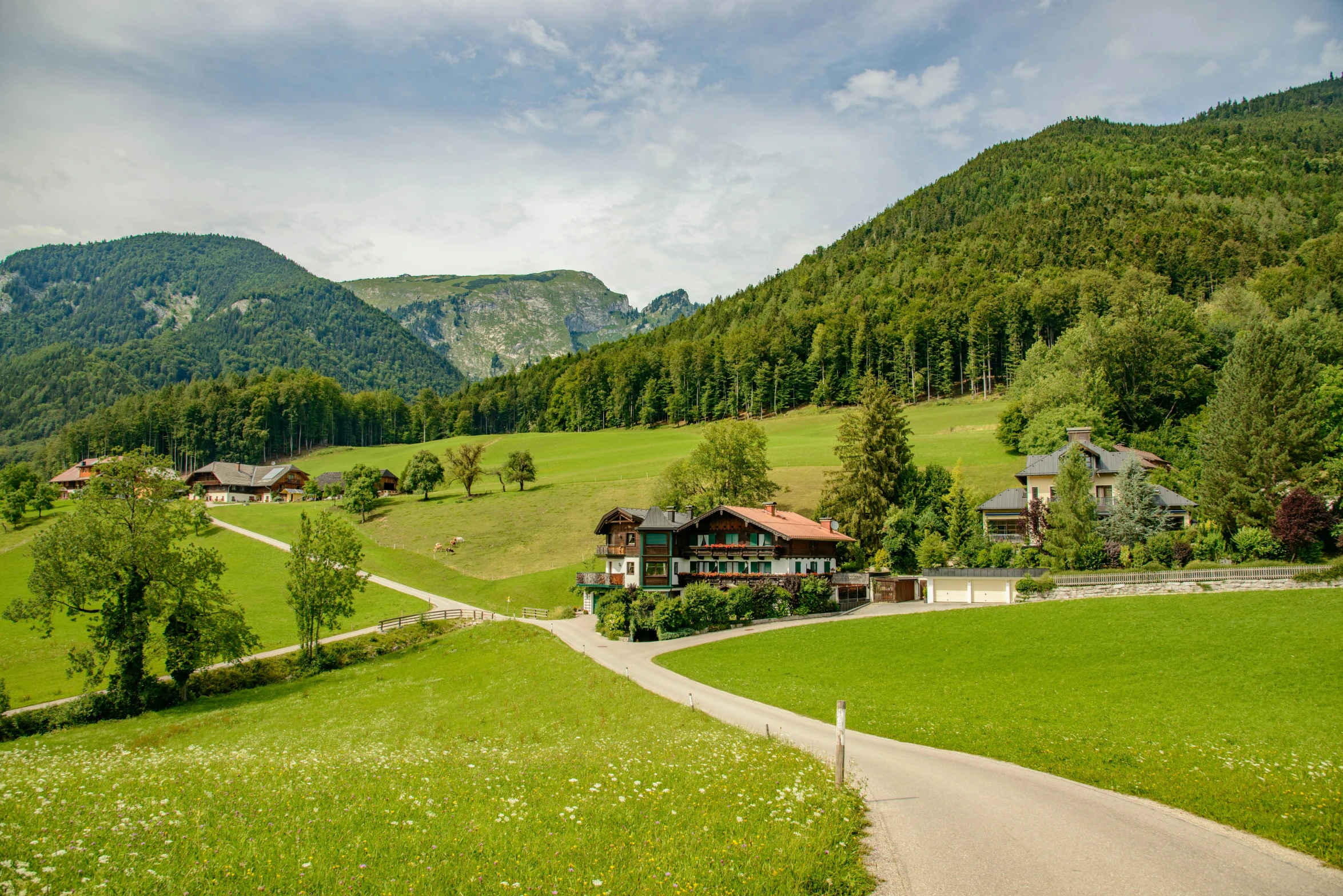 a small village in the middle of a hilly valley