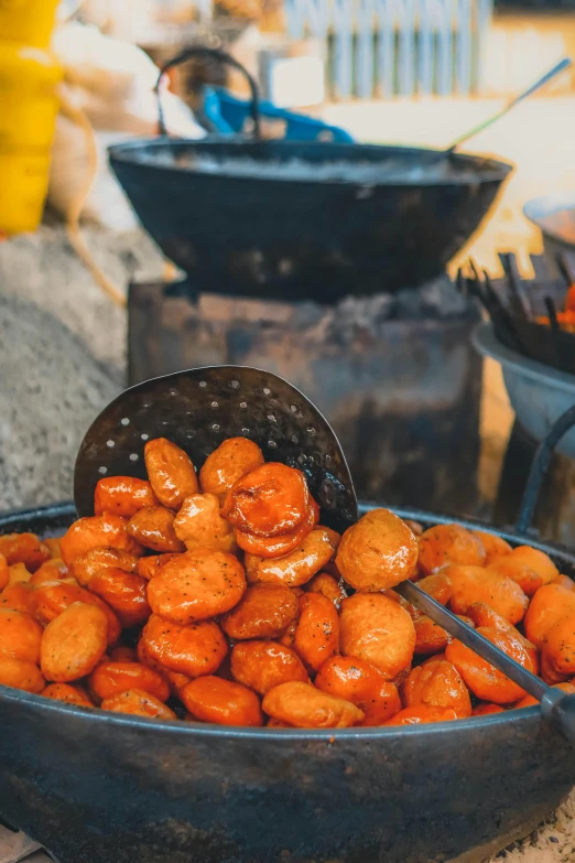 the basket of fried oranges is half gone