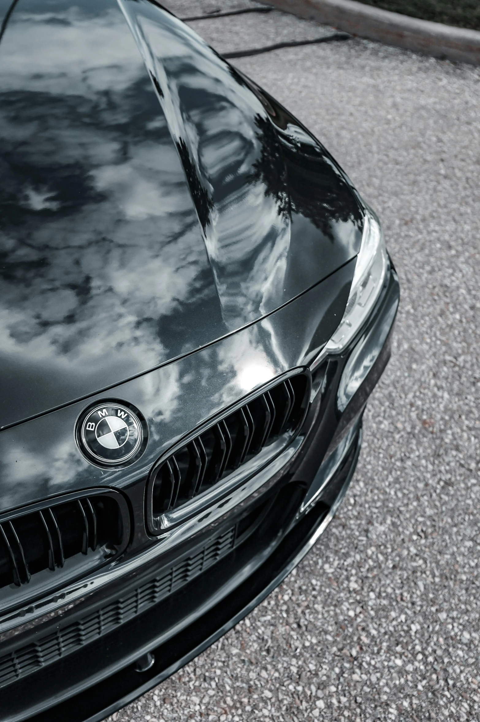 close up of a shiny black bmw car