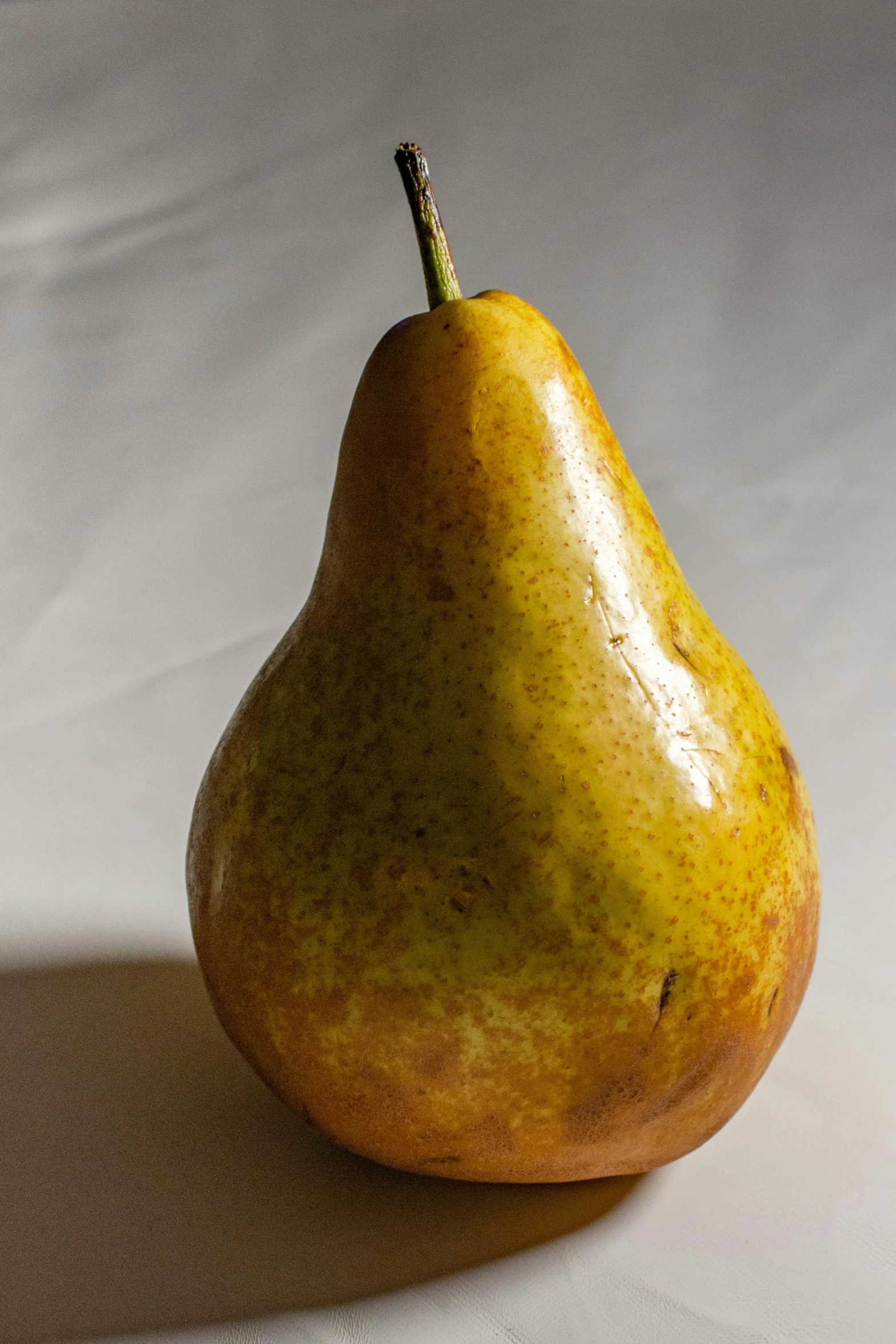 there is a pear with an orange stem next to the other