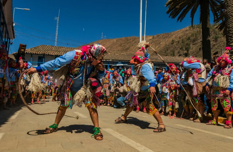 colorful dancers on the streets in the daytime