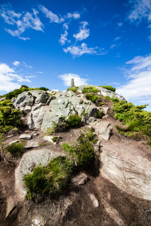 a tall mountain covered in lots of green grass