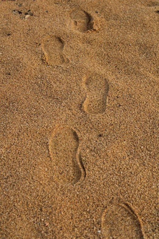 there are two footprints in the sand and one on the beach