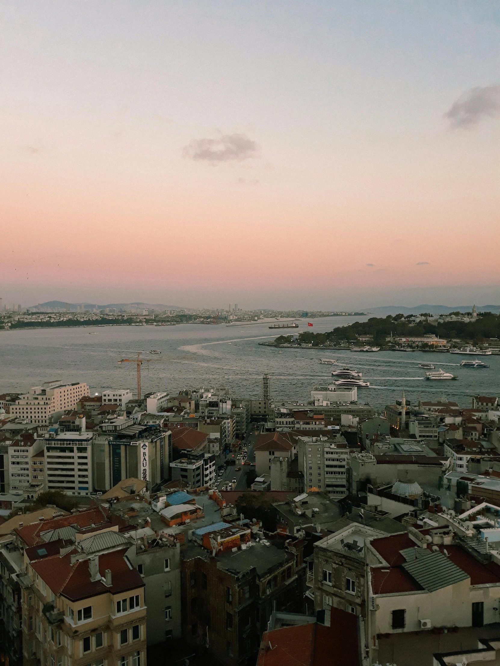 a very long view over some city buildings