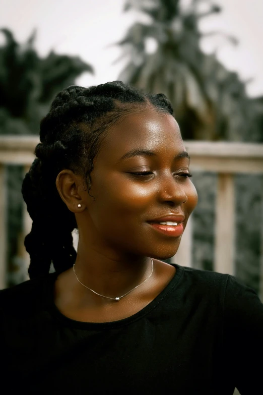 a close up of a person with a black shirt on