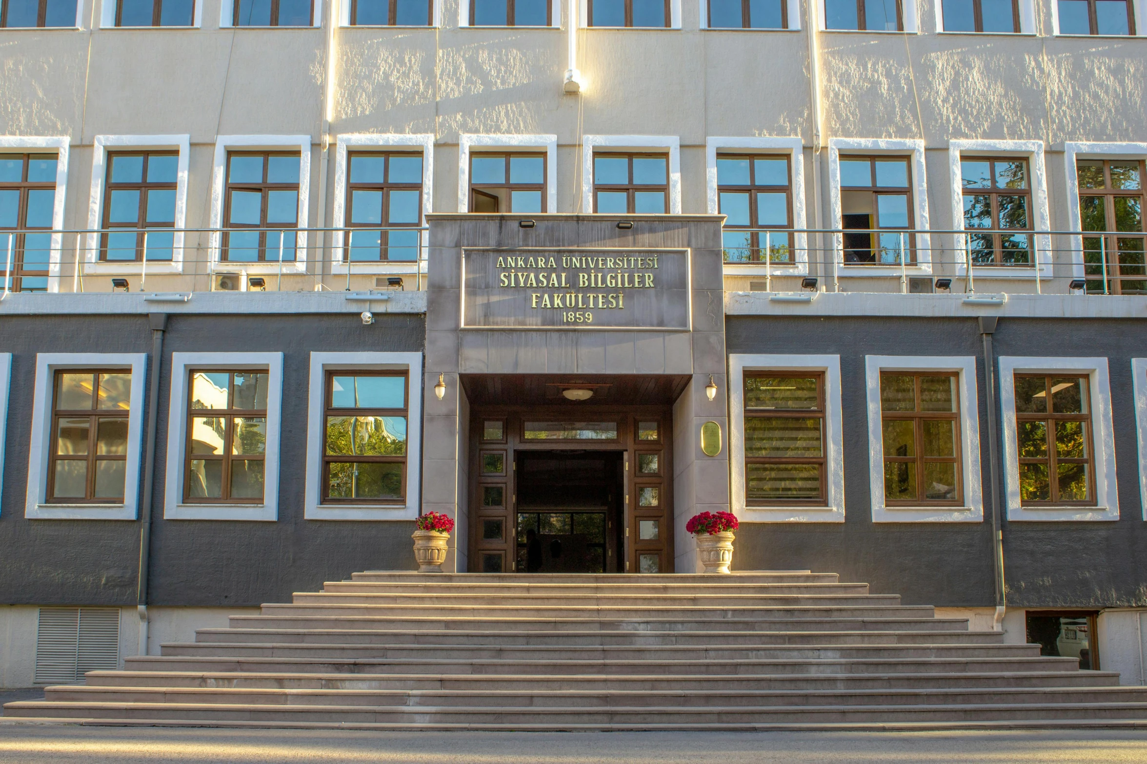 the entrance of an office building with several levels