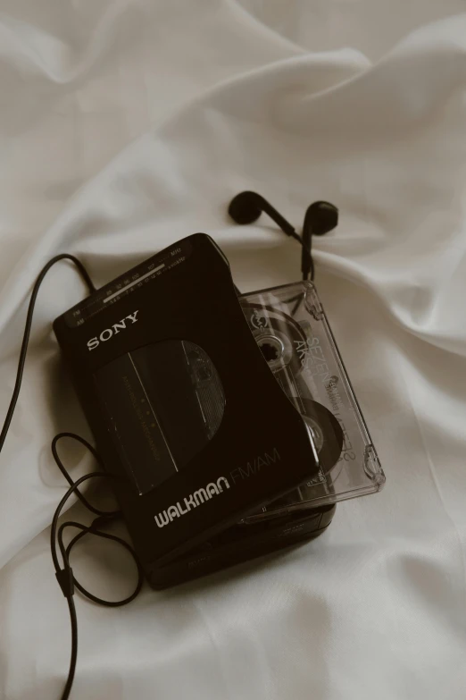 a portable mp3 player that's been set up for the bed