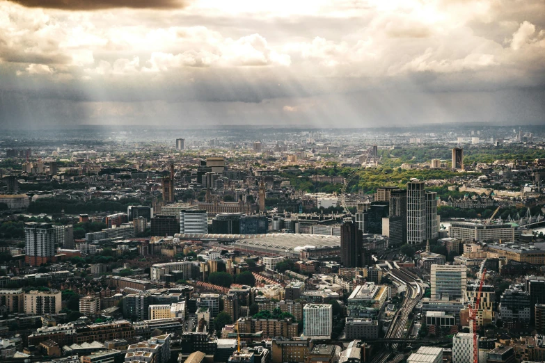 city with tall buildings under the cloudy sky