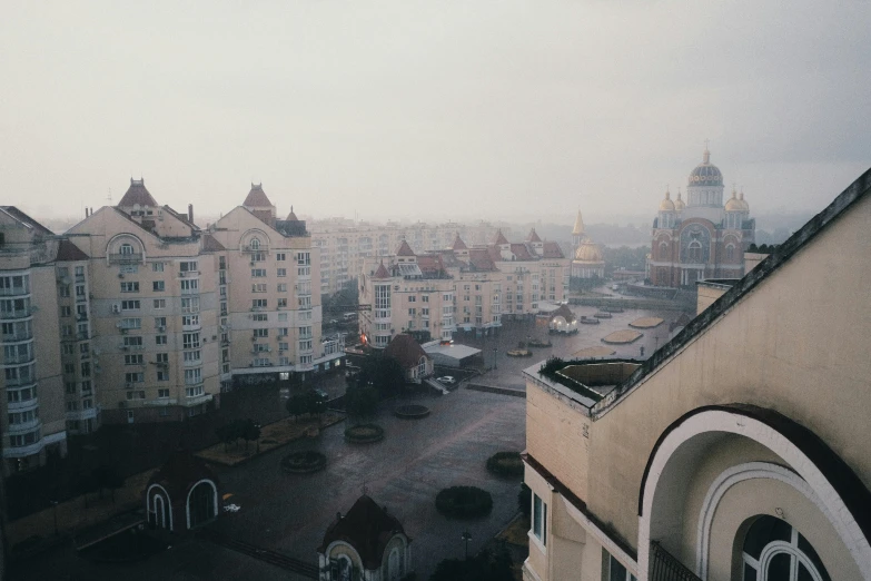 the buildings line the edge of the streets of this old town