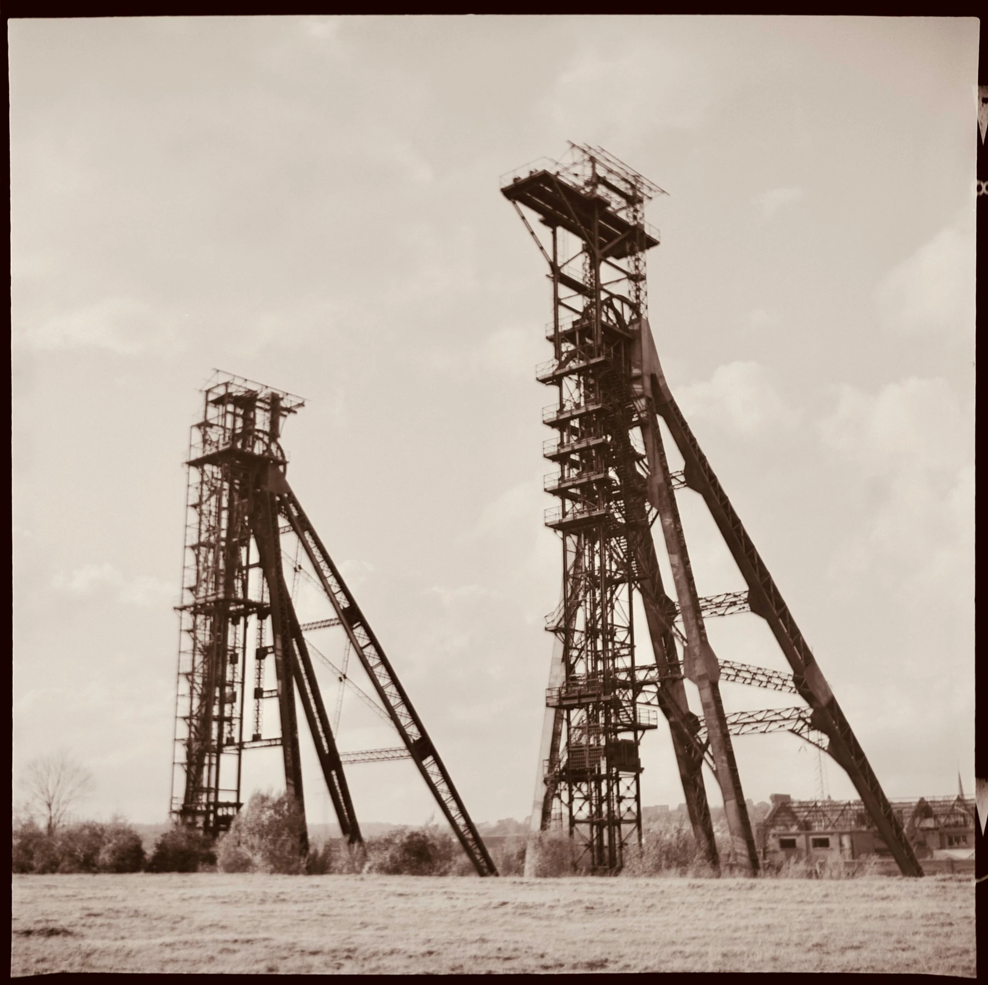 black and white pograph of large metal structures