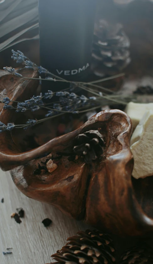 some brown objects are sitting on a table