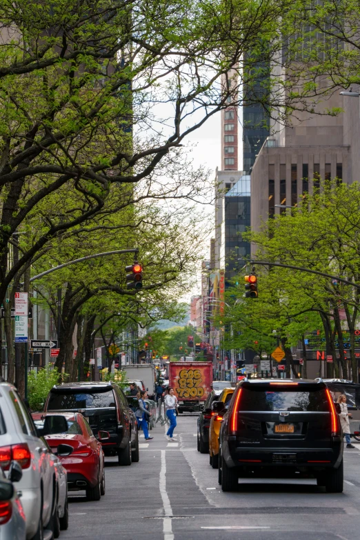 a number of cars on a city street