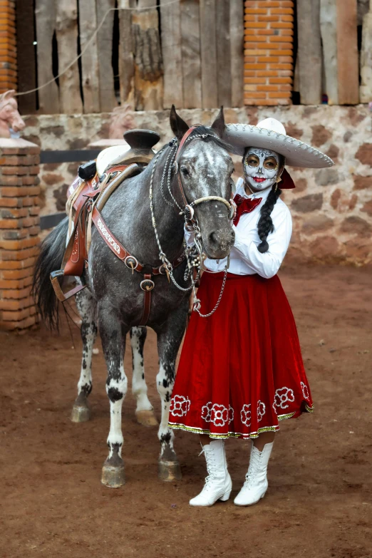 a horse wearing a mexican costume while wearing a mask