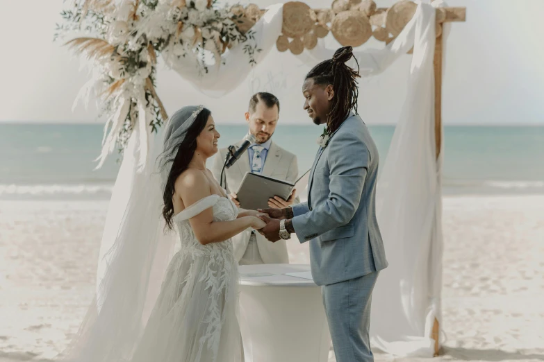 a man and a woman getting married on the beach