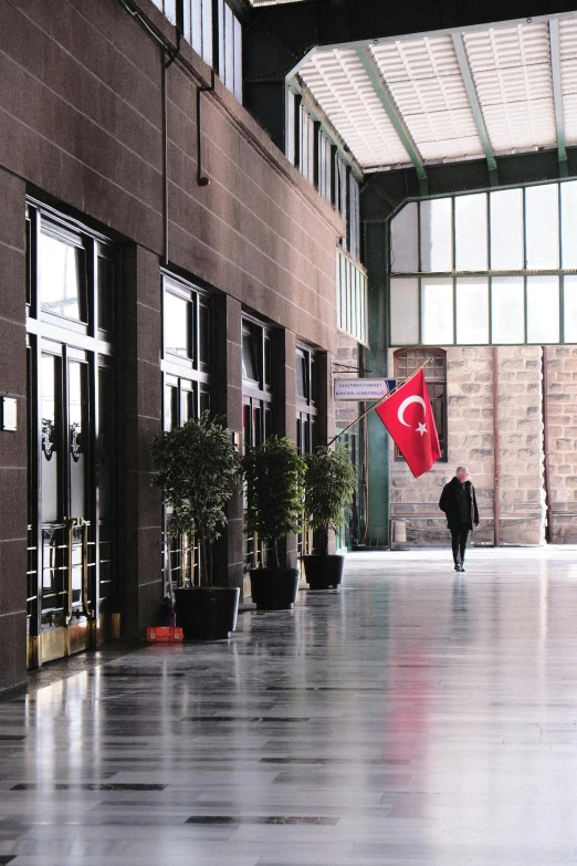 a person with a turkey flag in an open area