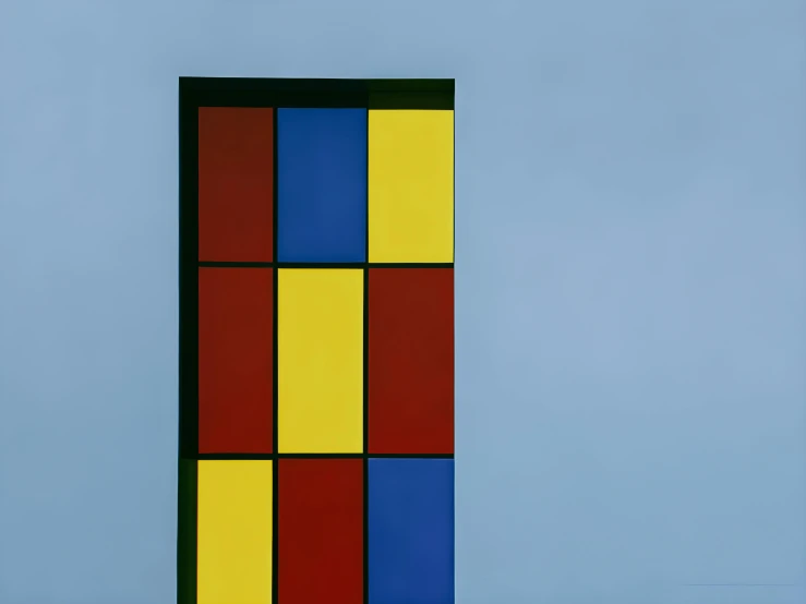 a modern painting of geometric red yellow blue black