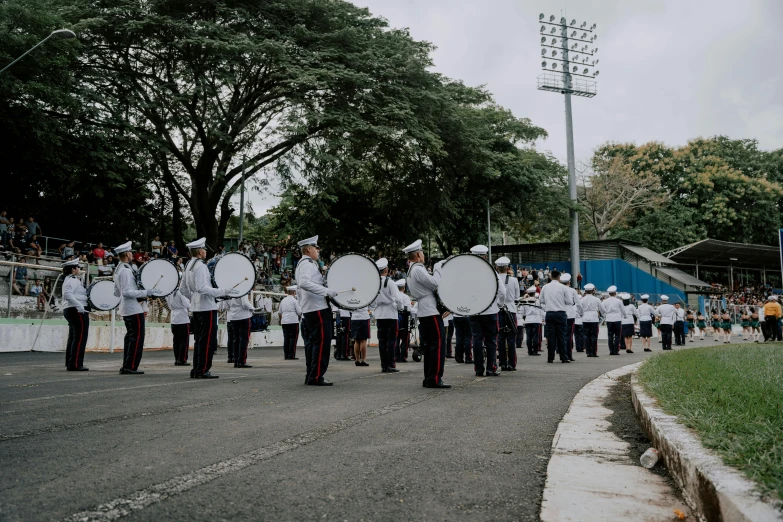 an old time marching team marching down the street