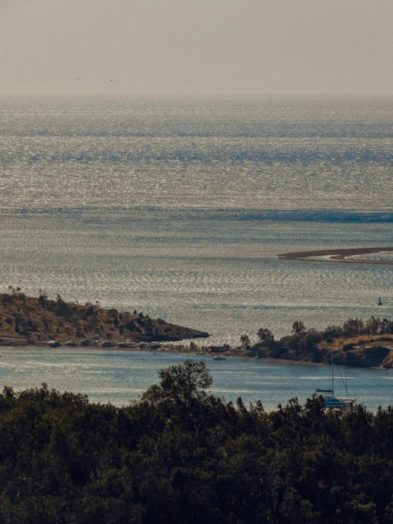 view of some large body of water with trees on both sides